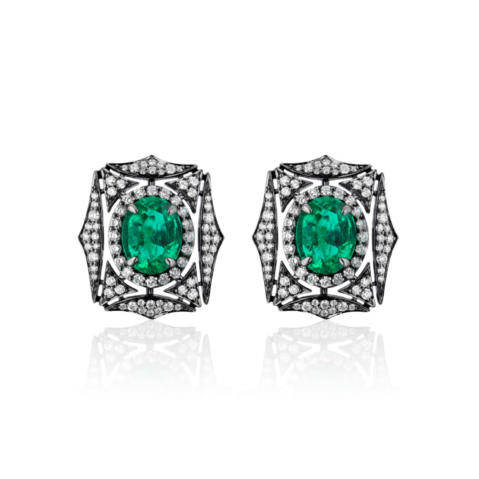 Black Gold Emerald and Diamond Stud Earrings