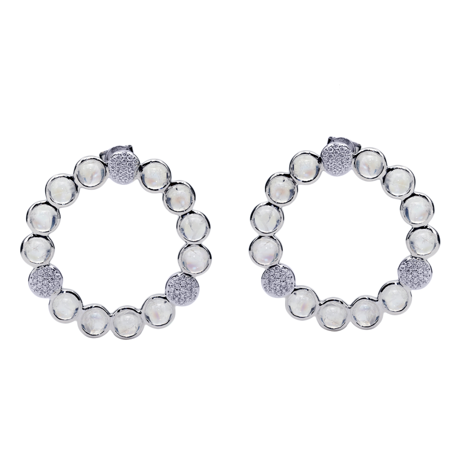 Bubble Moonstone and Diamond Earrings