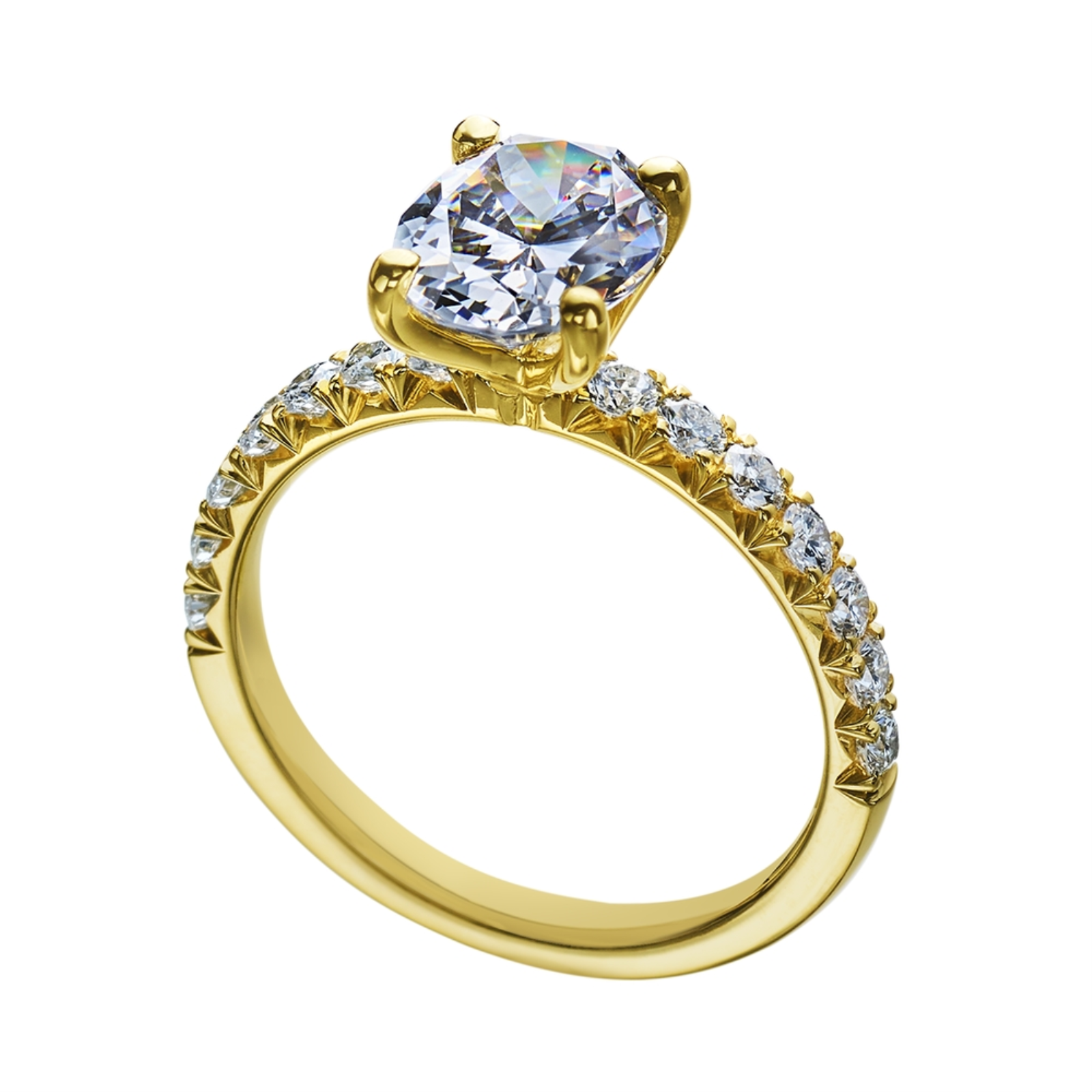 Gold Pave Solitaire Engagement Ring Mounting