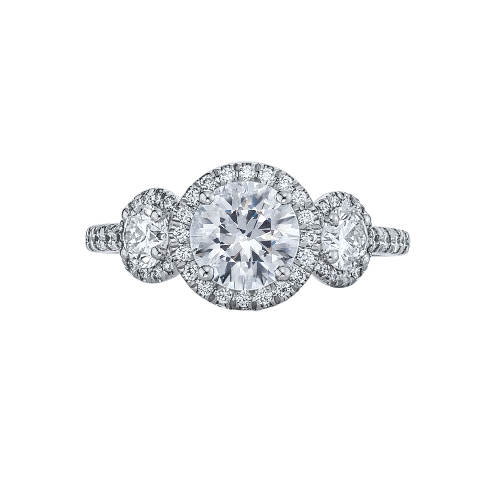 Three Stone Halo Engagement Ring Mounting
