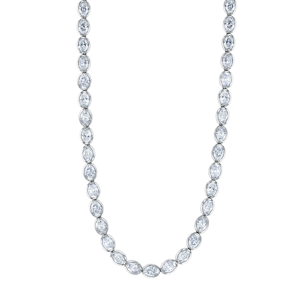 White Gold and Diamond Oval Cut Necklace
