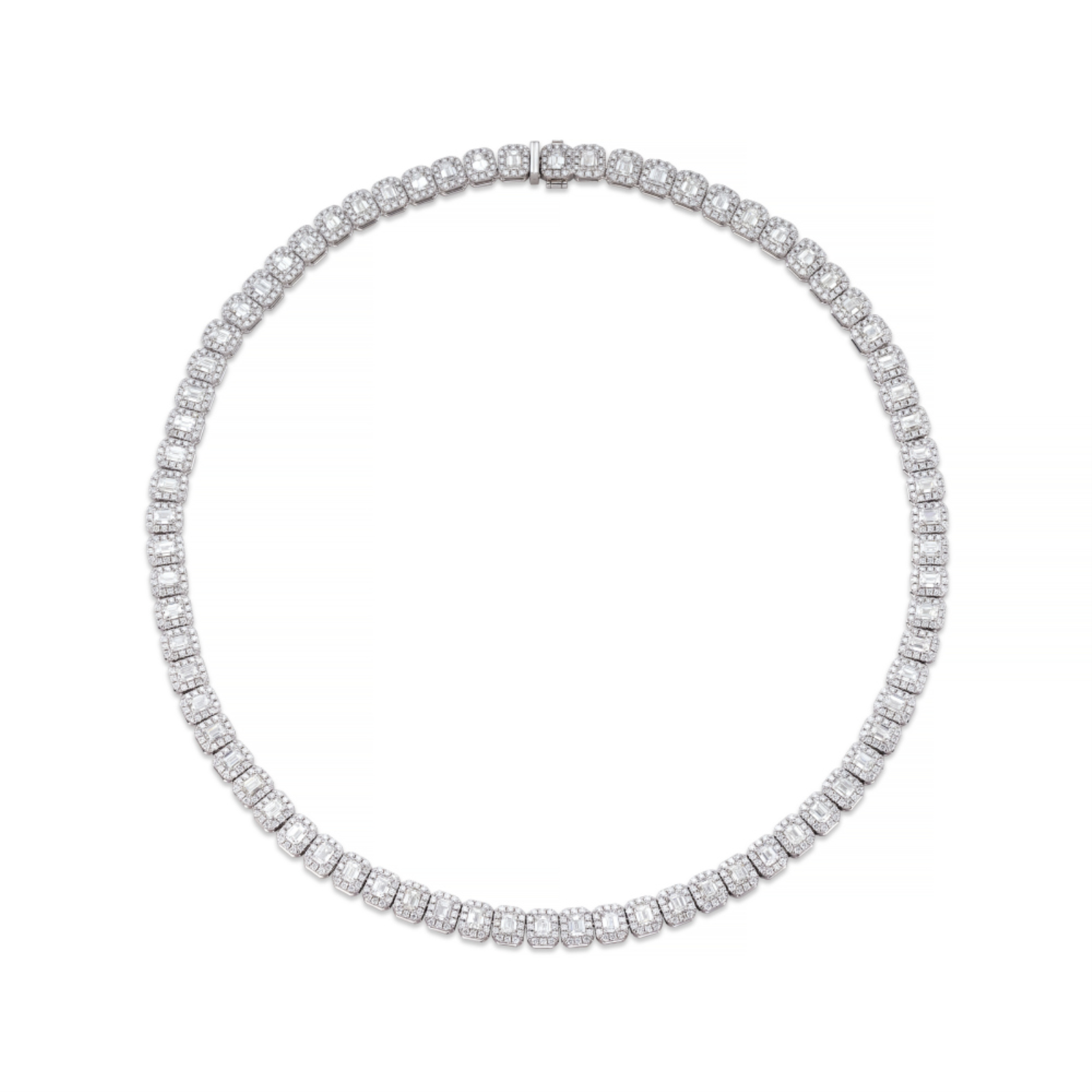 Emerald Cut Diamond Halo Statement Necklace