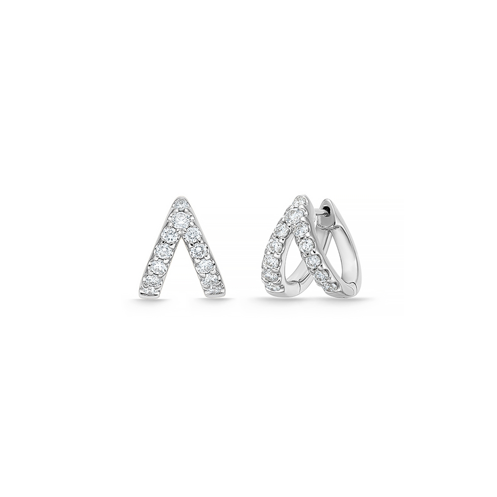 White Gold V Shape Huggie Earrings