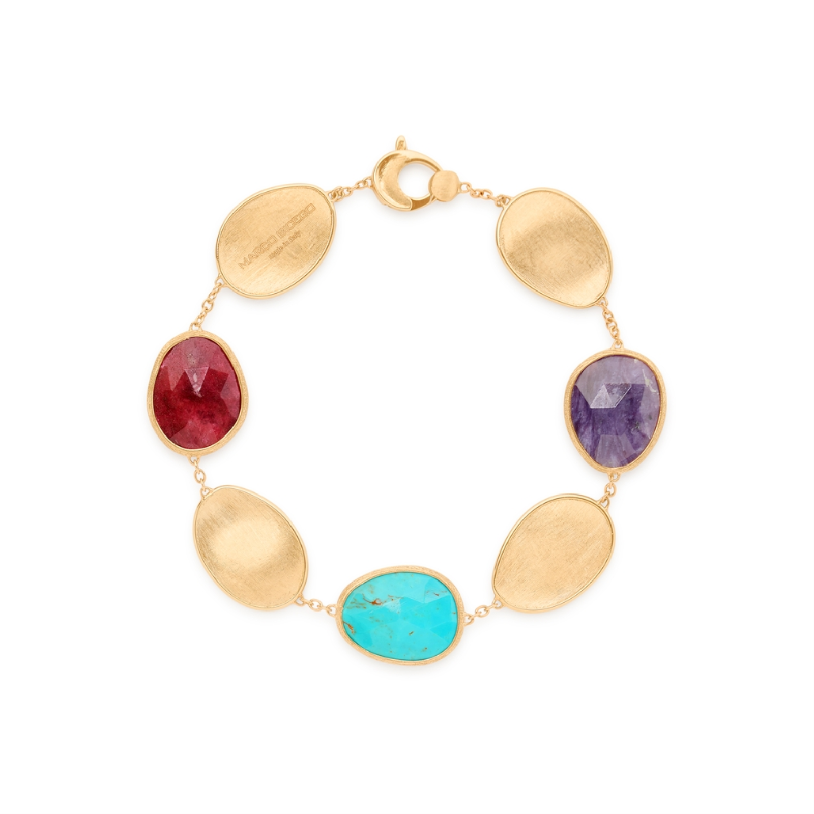 Lunaria Yellow Gold Bracelet with Thulite, Turquoise and Charoite