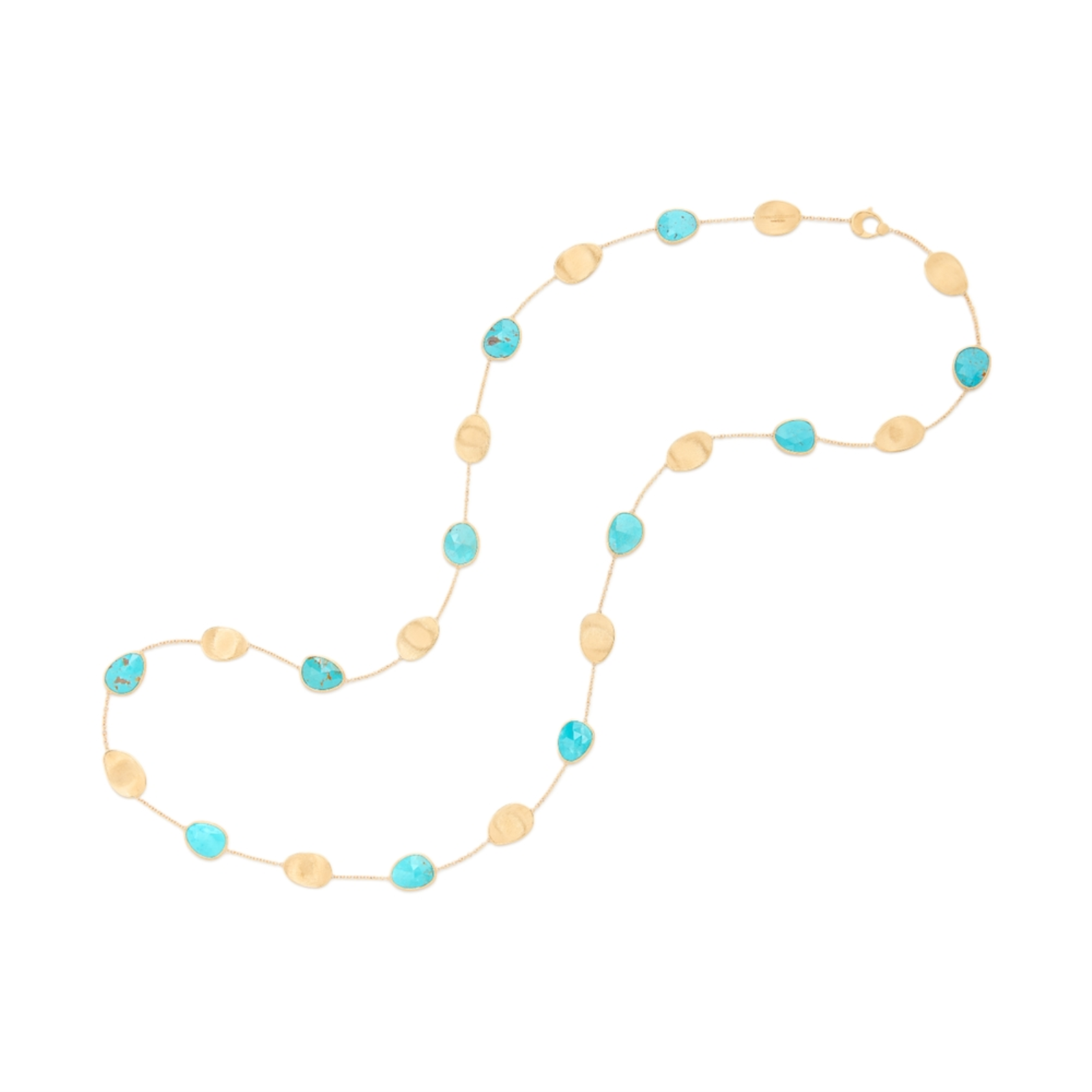 Lunaria Yellow Gold Long Necklace with Turquoise