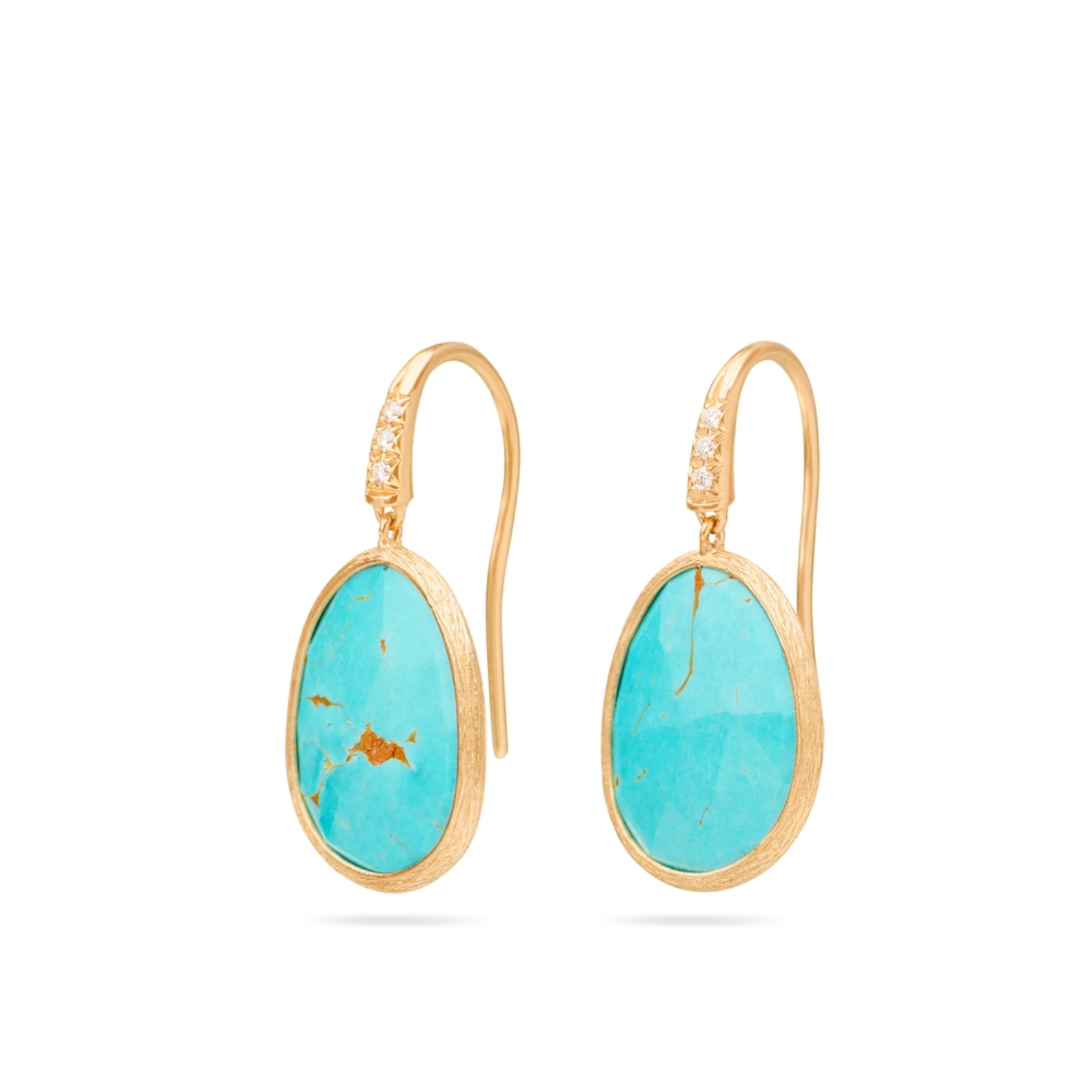 Lunaria Yellow Gold Drop Earrings with Turquoise and Diamond Accent