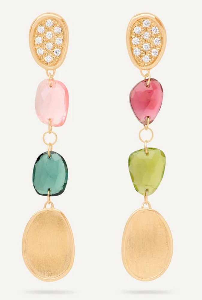 Lunaria Yellow Gold Mixed Tourmaline Drop Earrings