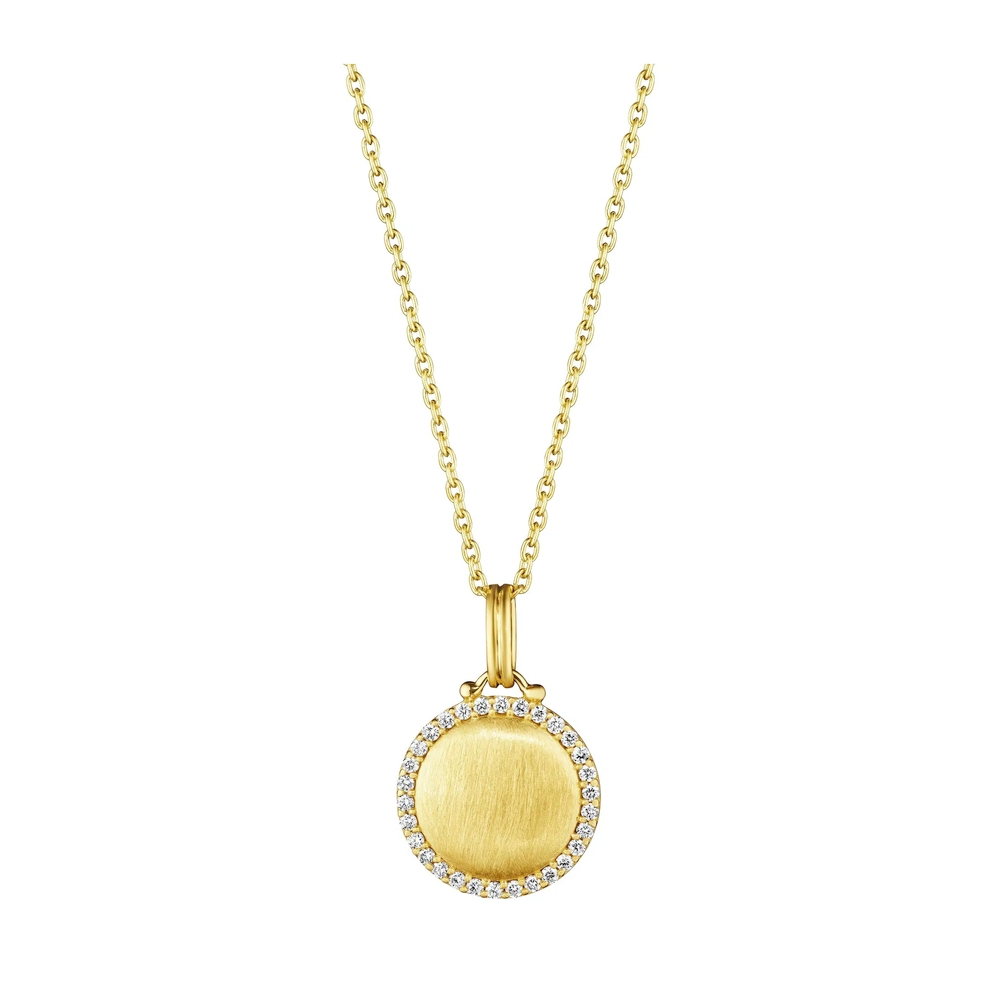 Petite Engravable Diamond Round Charm Necklace