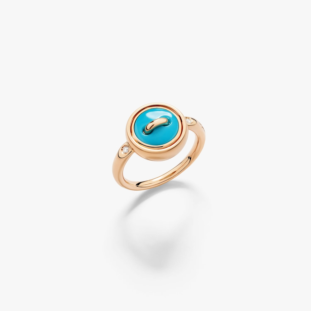 Rose Gold and Diamond Turquoise Pom Pom Dot Ring