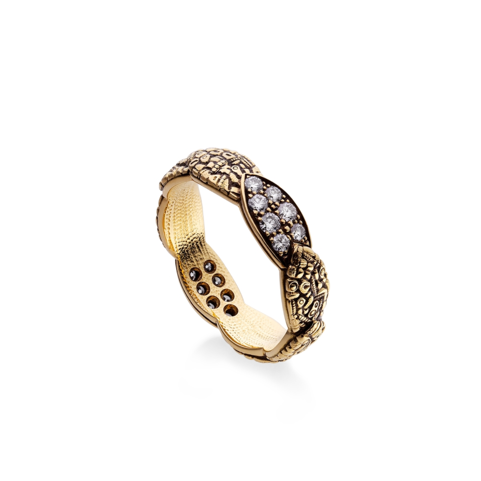 Gold and Diamond Pave Leaf Band