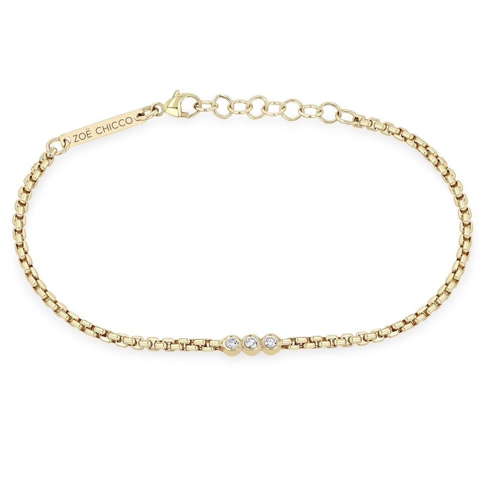 3 Diamond Bezel Small Box Chain Bracelet