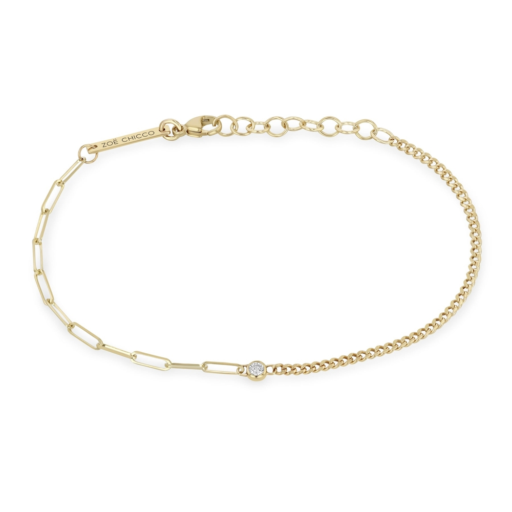 Floating Diamond Mixed XS Curb & Small Paperclip Chain Bracelet