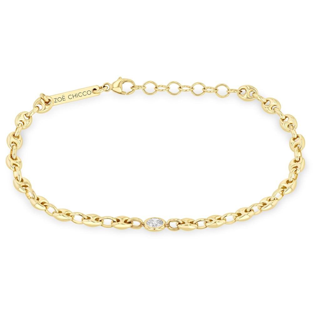 Floating Diamond Small Puffed Mariner Chain Bracelet