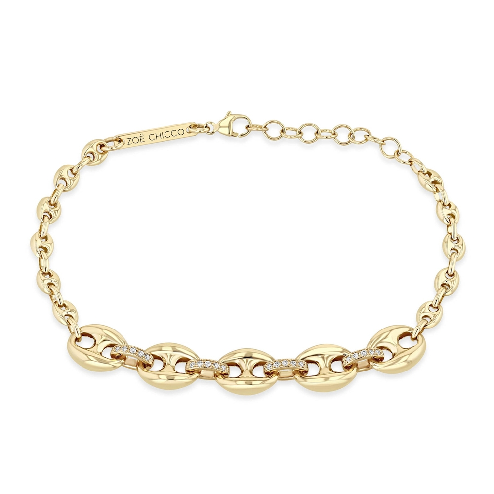 Mixed Small & Large Mariner Chain with Diamond Links Bracelet