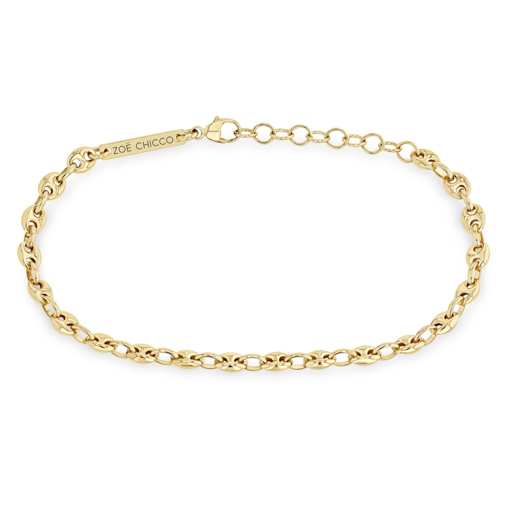Gold Small Puffed Mariner Chain Bracelet