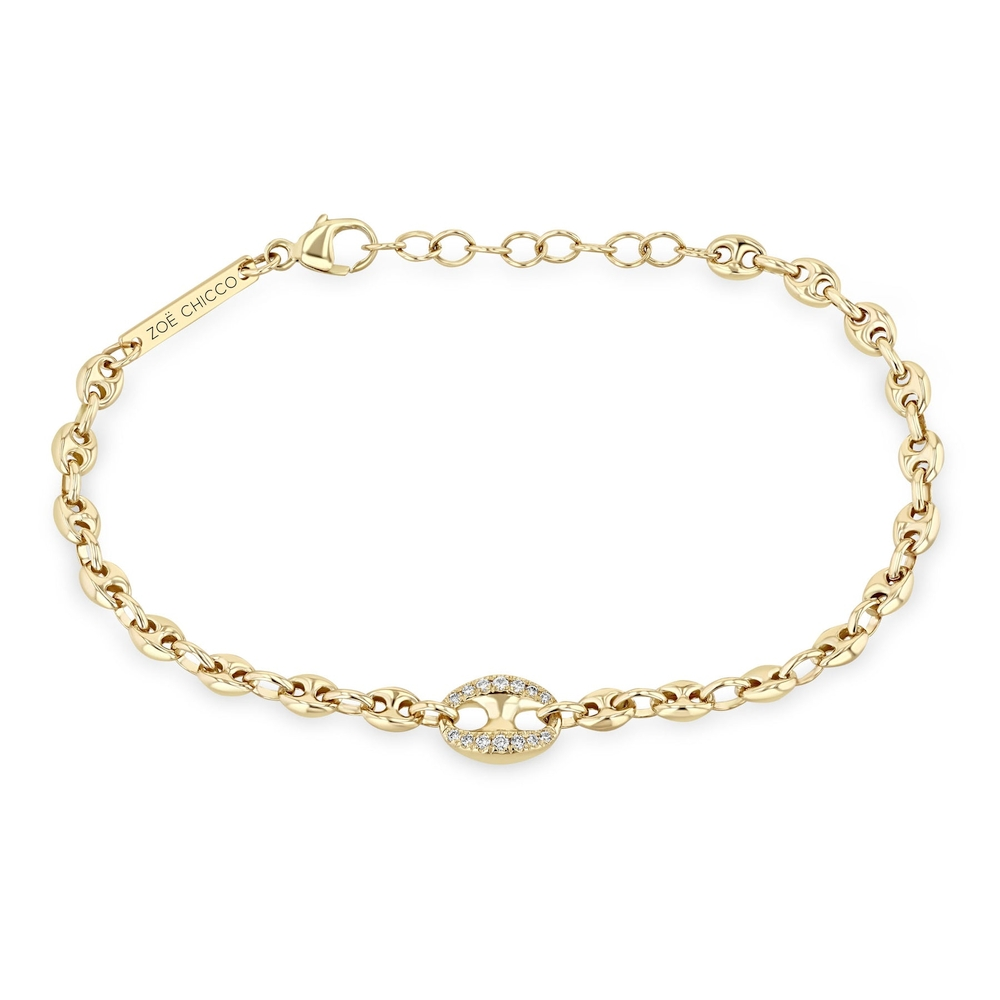 Single Large Diamond Link Small Mariner Chain Bracelet