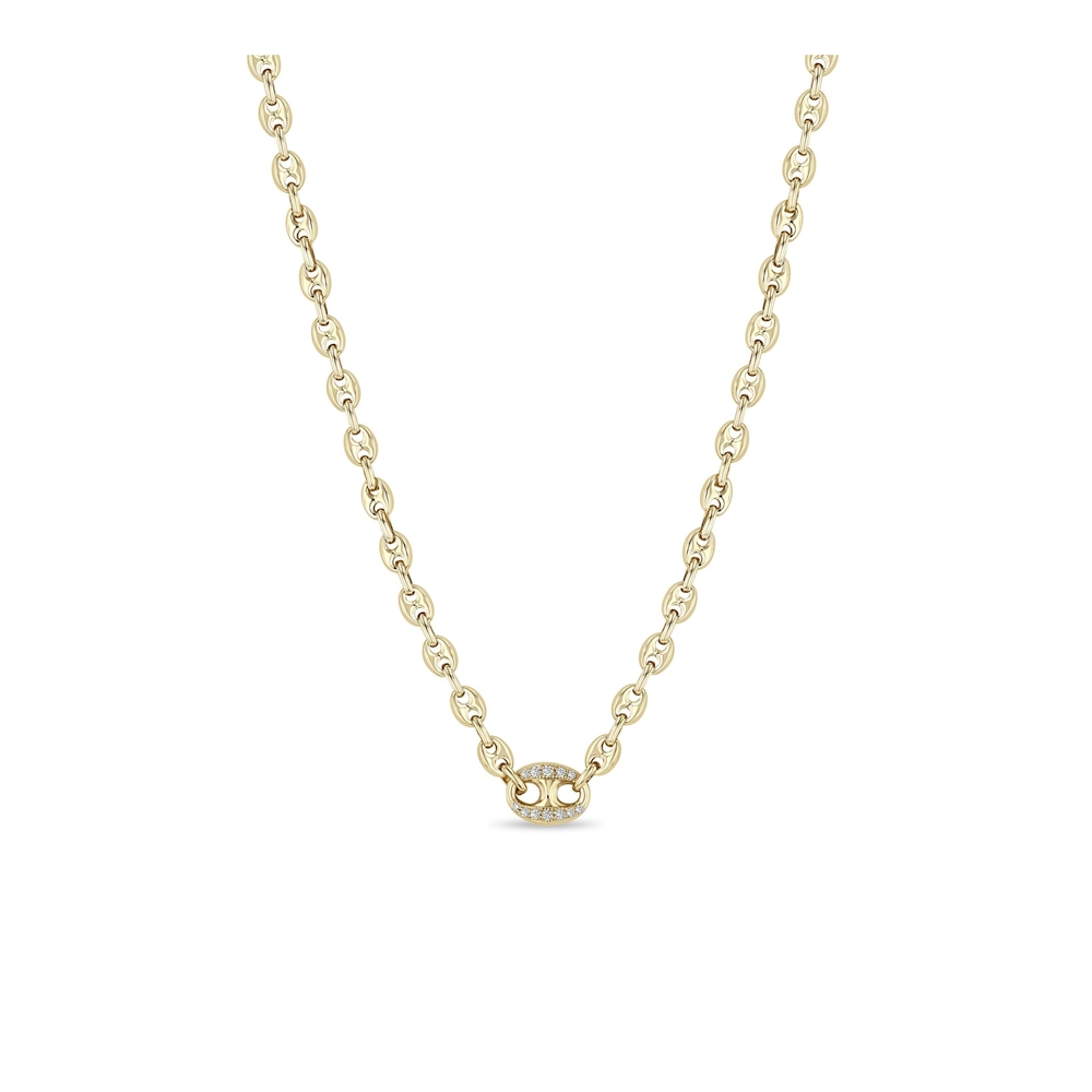 Single Pavé Diamond Large Mariner Link Small Mariner Chain Necklace