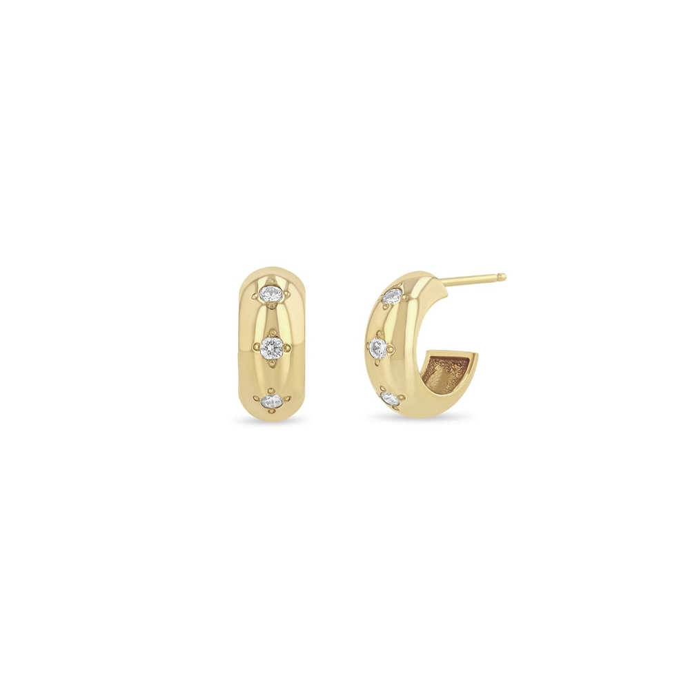Wide Chubby Huggie Hoops with 3 Star Set Diamonds