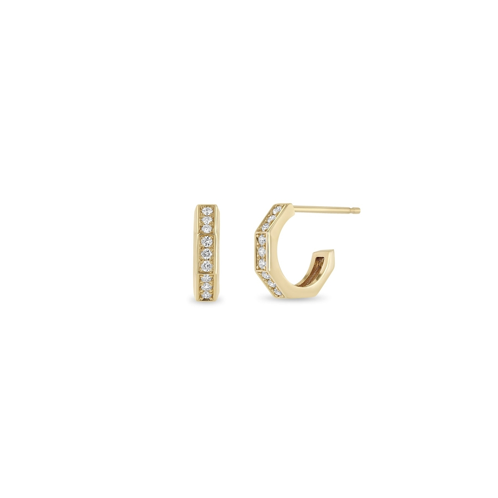 Pavé Diamond Octagon Huggie Hoops