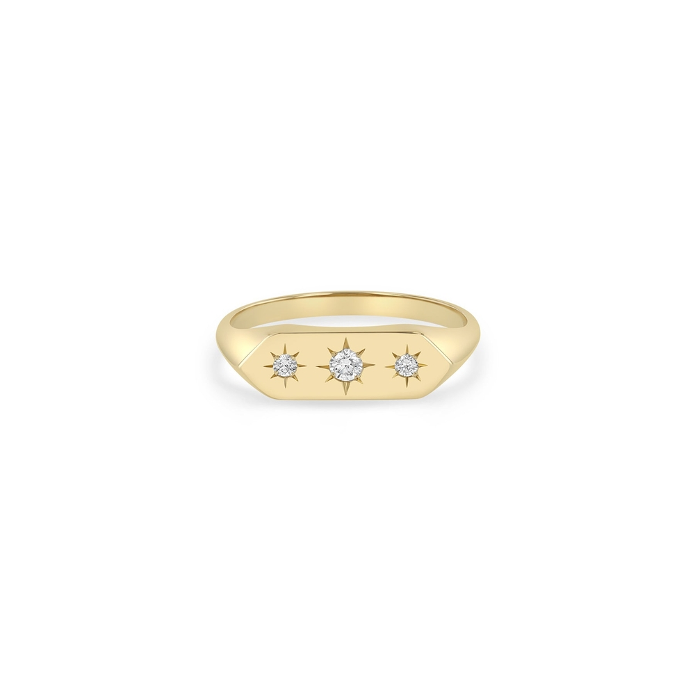Graduated Star Set Diamonds Elongated Hexagon Signet Ring