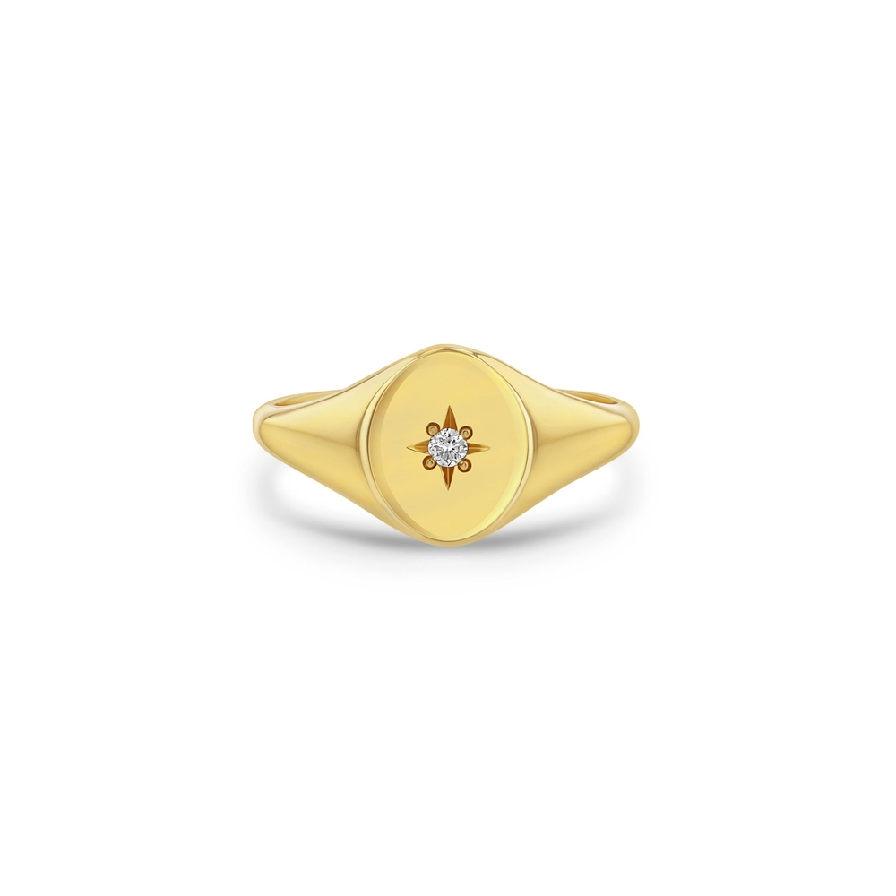Star Set Diamond Oval Signet Ring