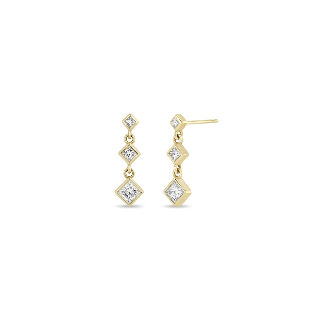 Linked Graduated Princess Diamond Drop Earrings