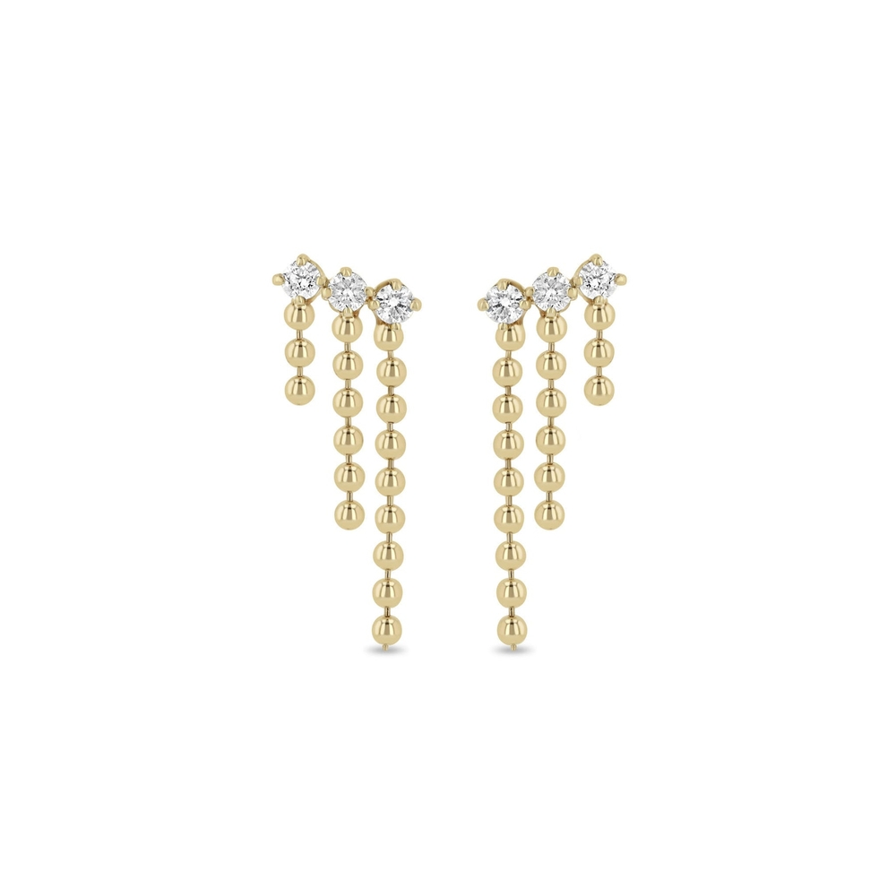 Prong Diamond & Bead Chain Waterfall Earrings