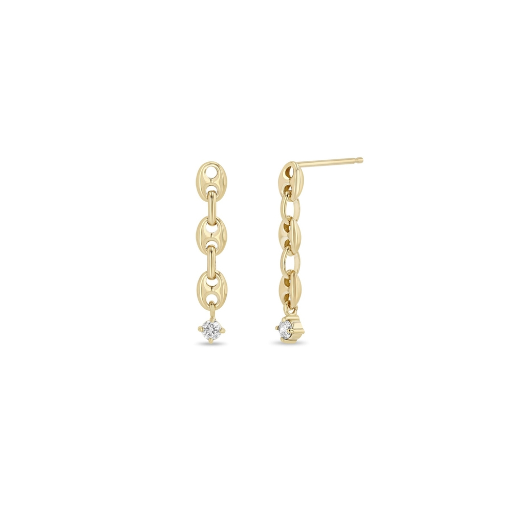 Prong Diamond Small Mariner Chain Drop Earrings