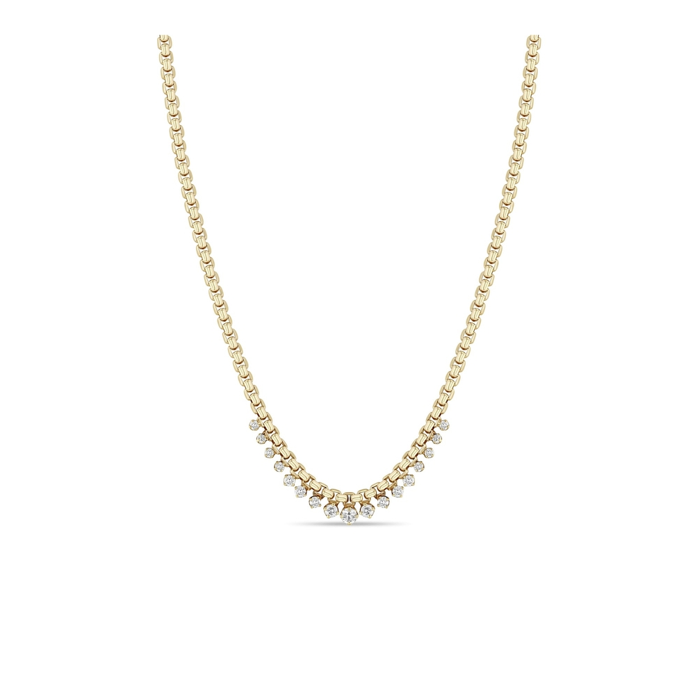 Graduated Prong Diamond Medium Box Chain Necklace