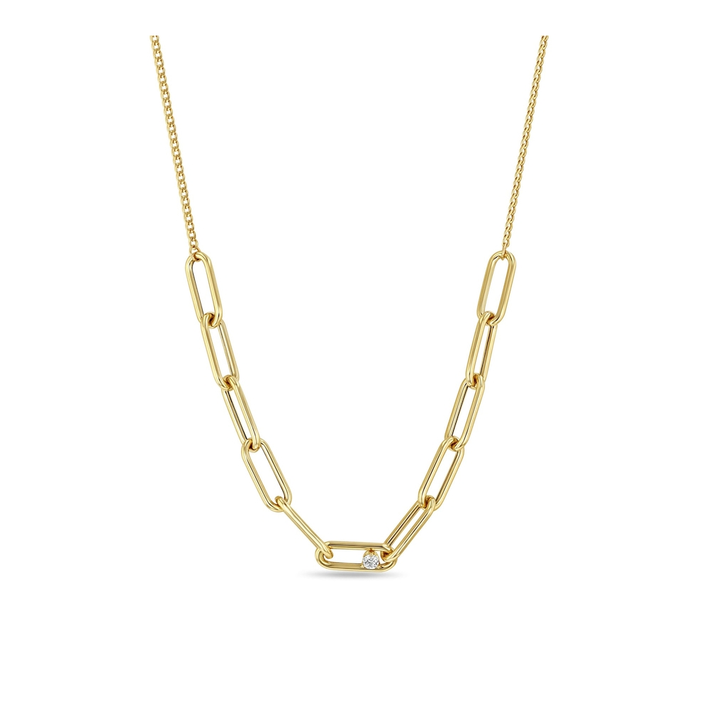Paperclip Link Station with Diamond Necklace