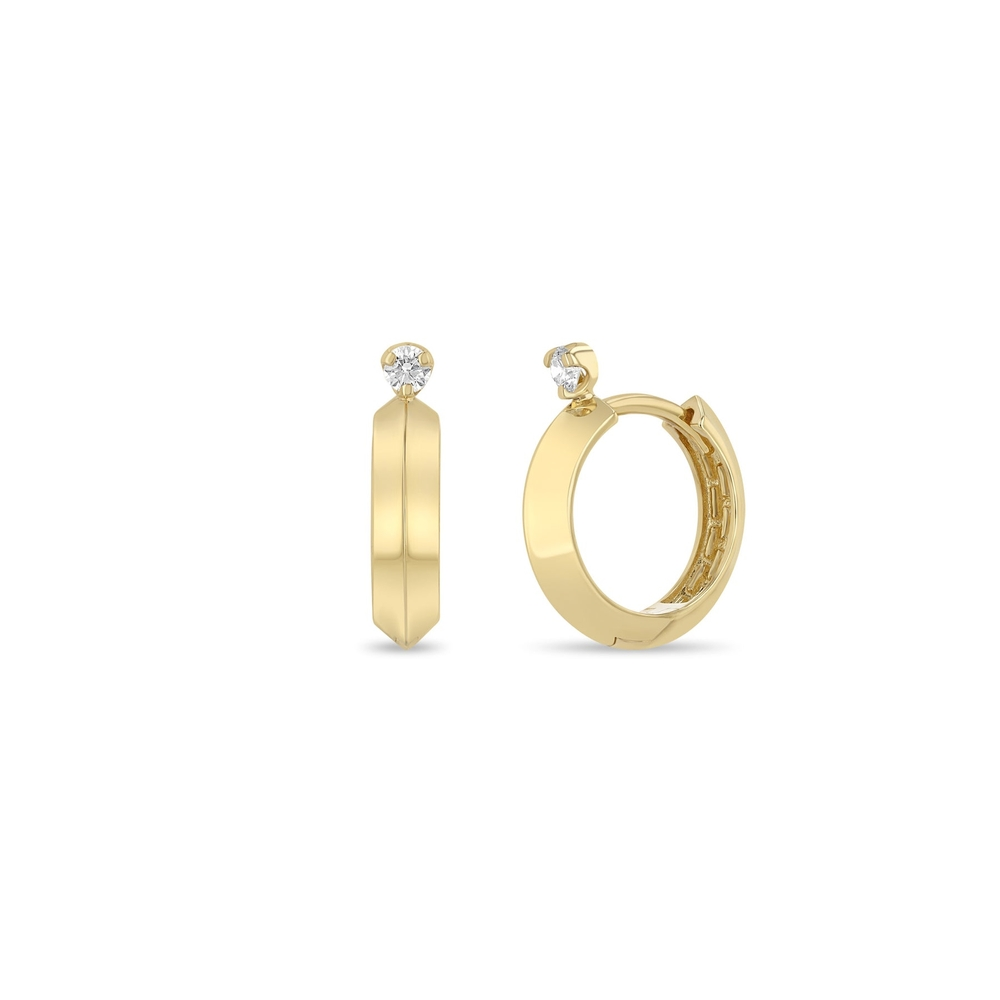 Prong Diamond Knife Edge Hinge Huggie Hoops