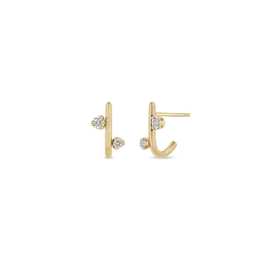 Mixed Prong Diamond J Hook Hoop Earrings