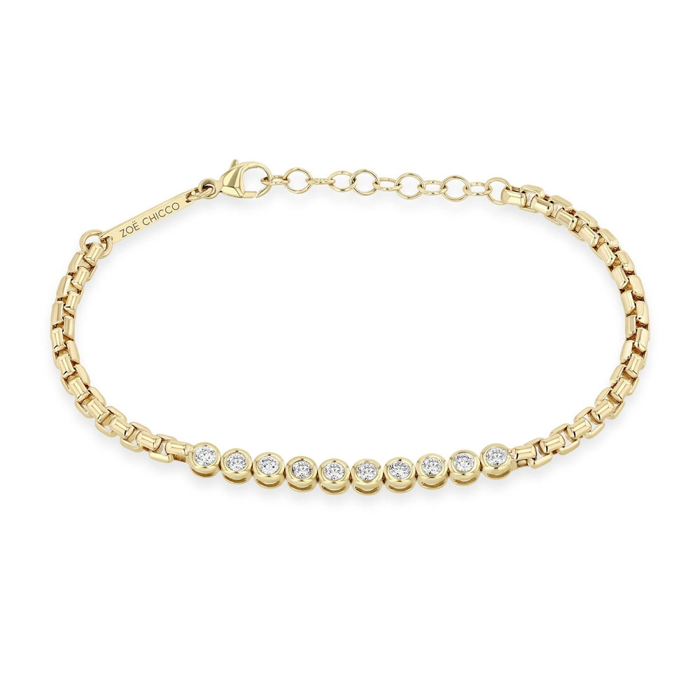 Diamond Bezel Tennis Segment Large Box Chain Bracelet