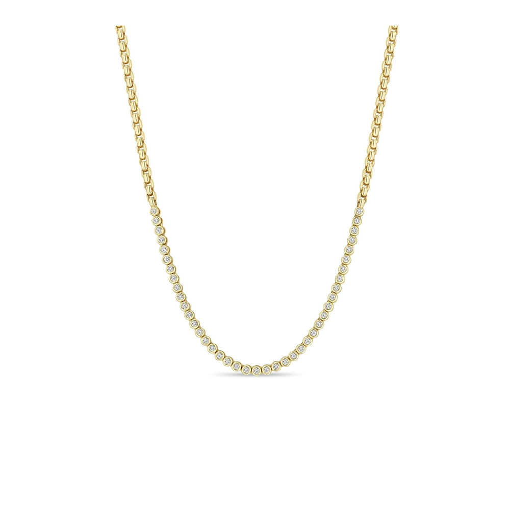 Small Diamond Bezel Tennis Segment Box Chain Necklace