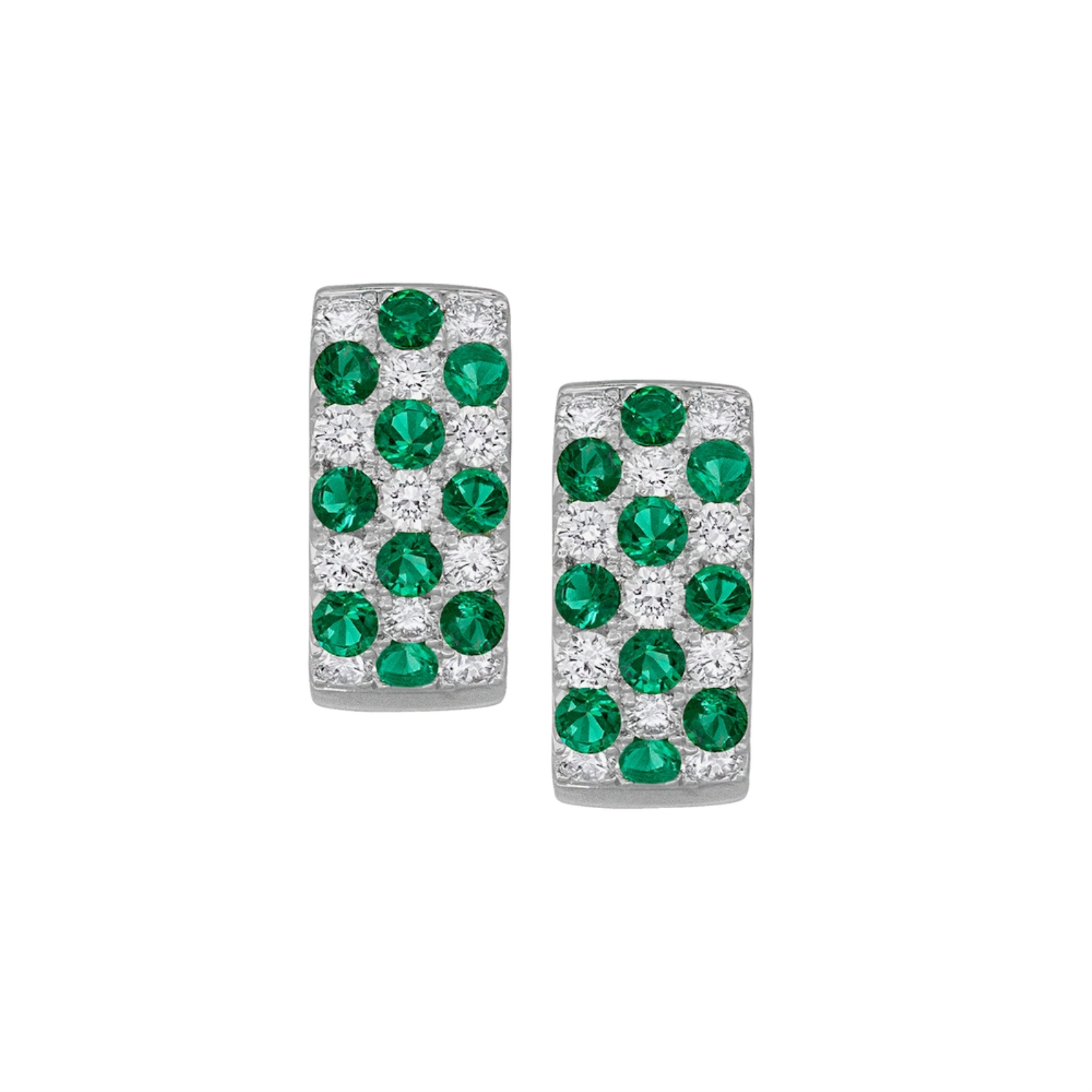 Emerald and Diamond Wide Huggie Earrings