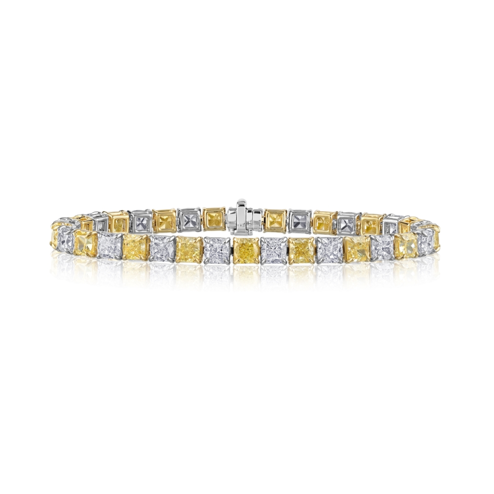 Alternating Yellow and White Diamond Tennis Bracelet