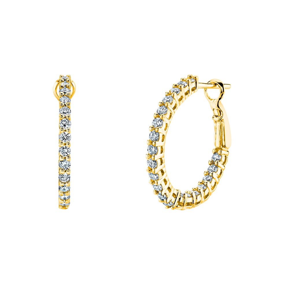 Yellow Gold and Diamond Hoop Earrings