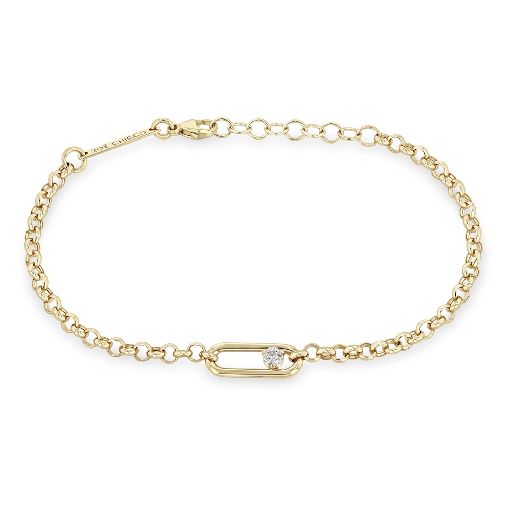 Single Nested Diamond Large Paperclip Link Medium Rolo Bracelet
