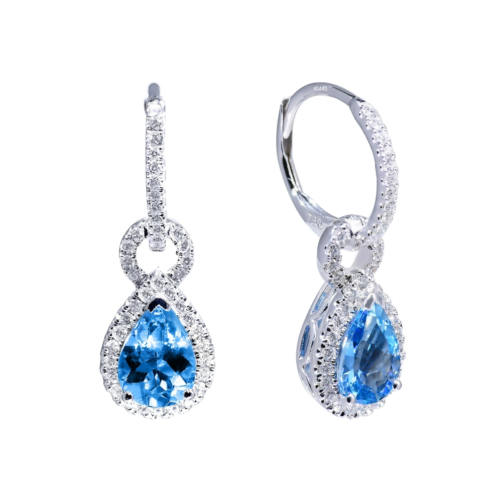 Aquamarine and Diamond Halo Drop Earrings