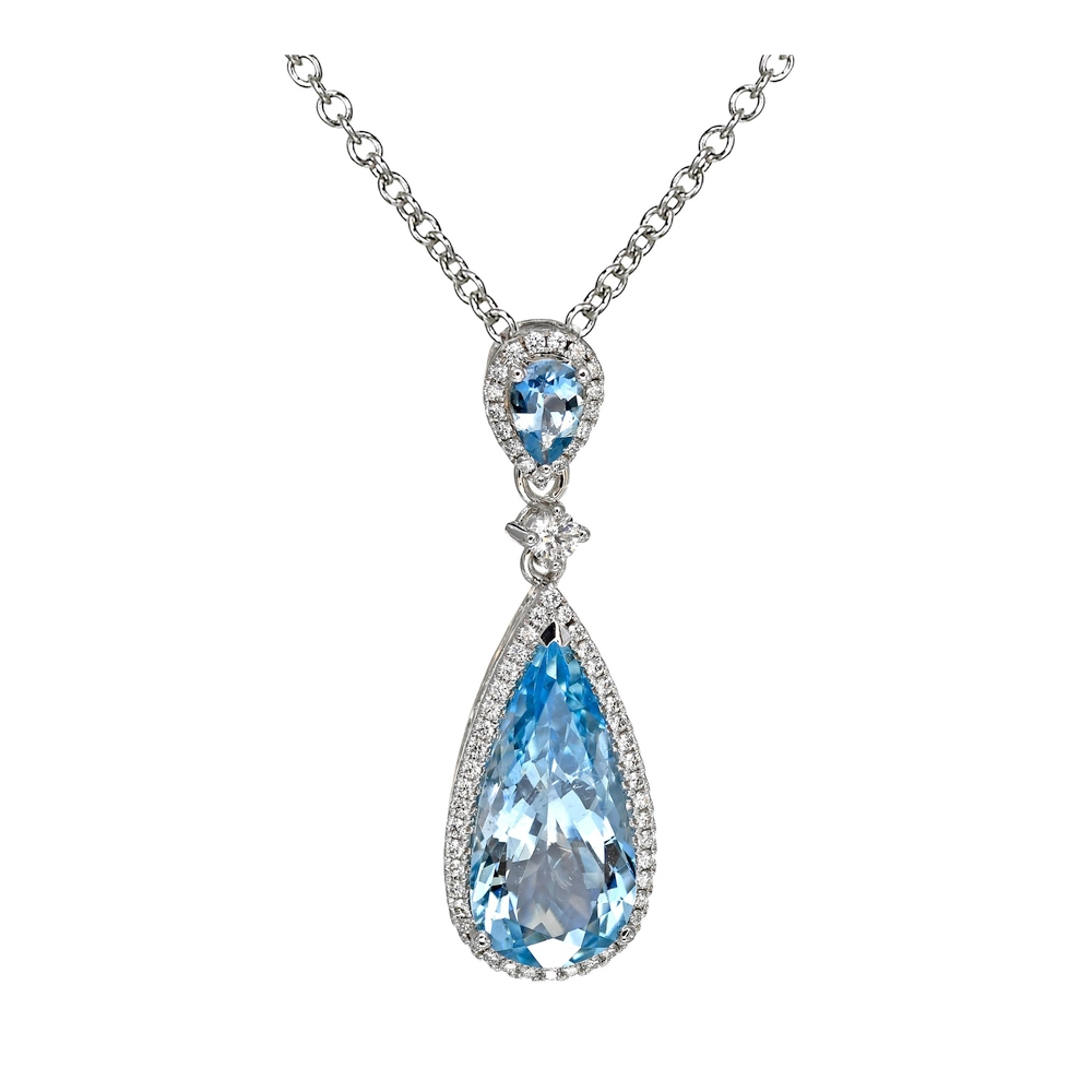 Aquamarine and Diamond Halo Necklace
