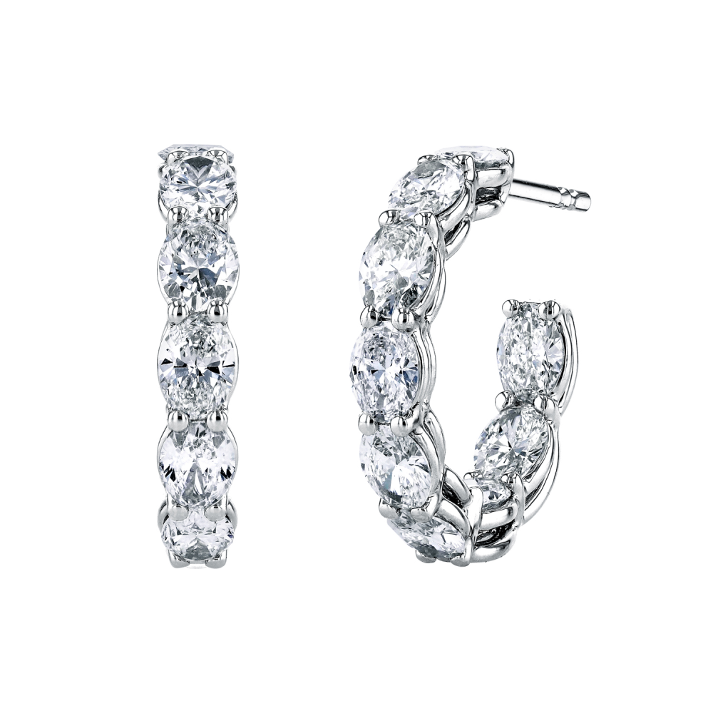 White Gold and Diamond Oval Cut Hoop Earrings