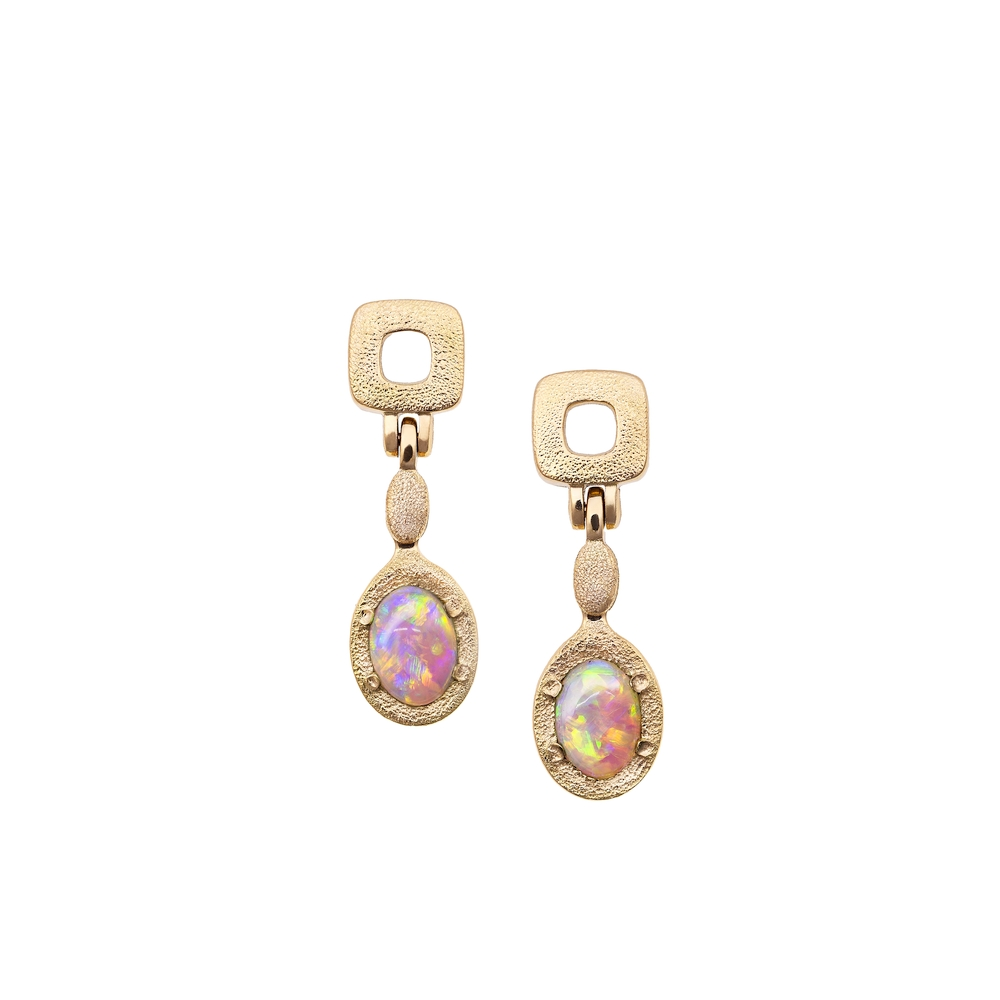 Gold and Opal Drop Earrings
