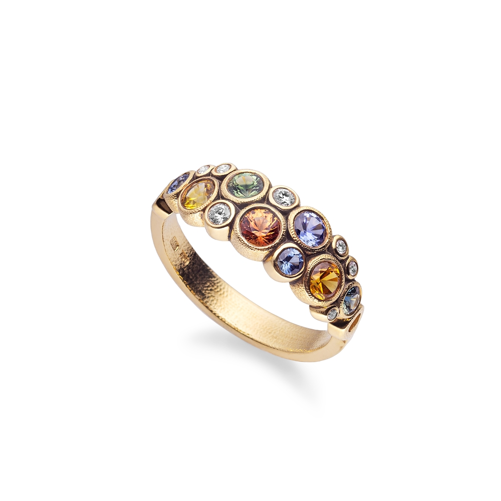Gold and Multi-color Sapphire Band