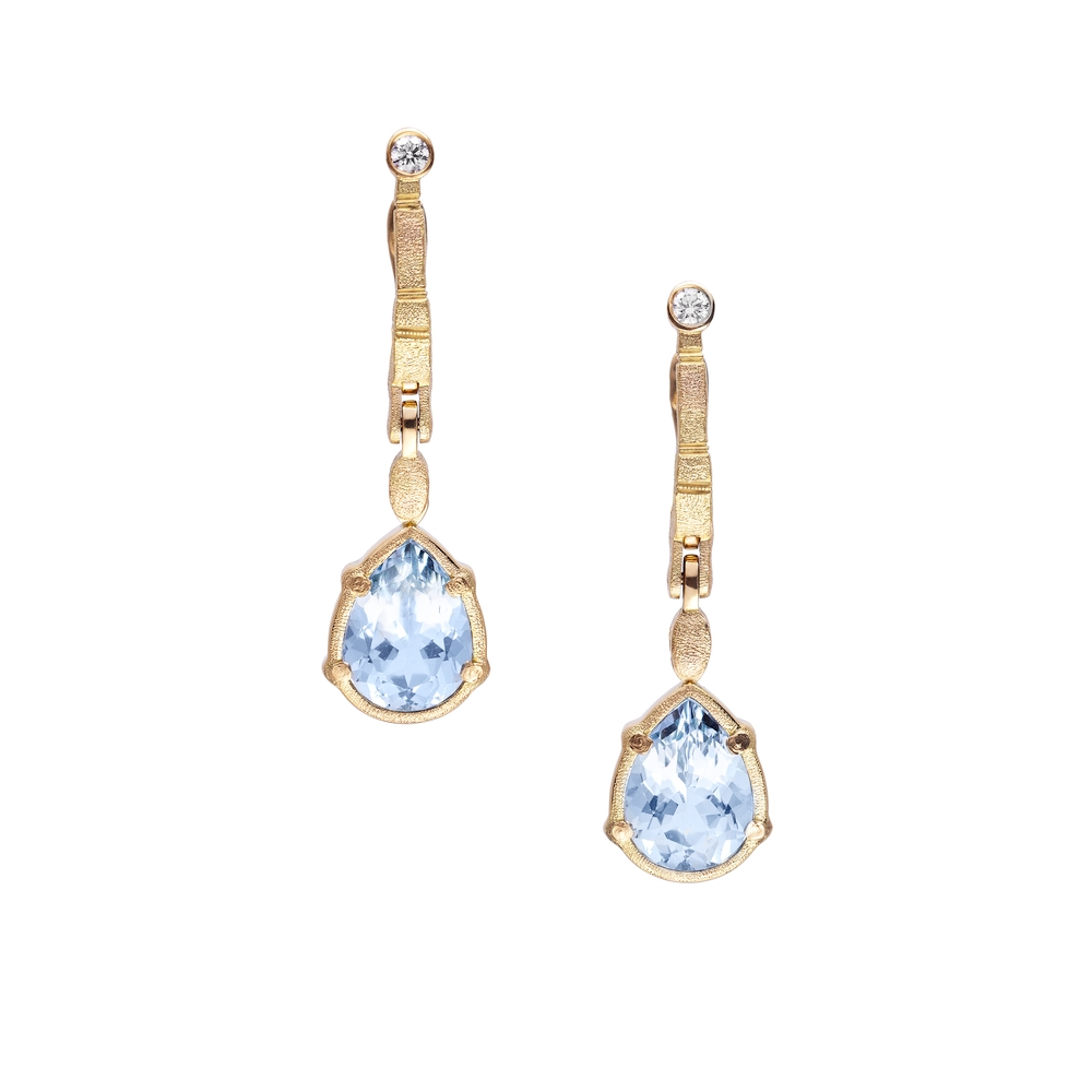 Gold and Aquamarine Drop Earrings