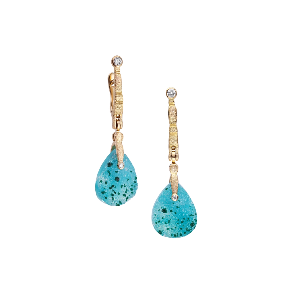 Gold and Chrysocolla Drop Earrings