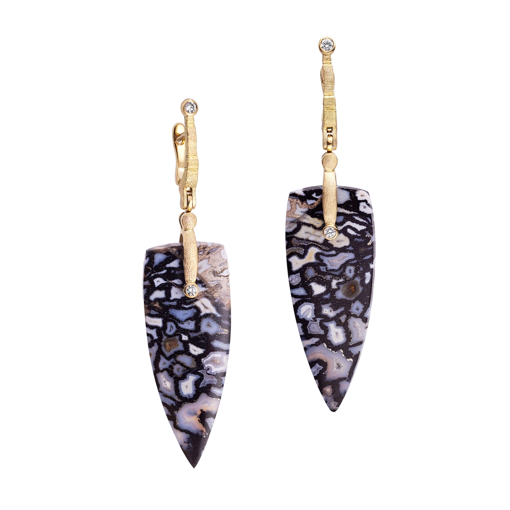 Gold Palm Fossil Drop Earrings