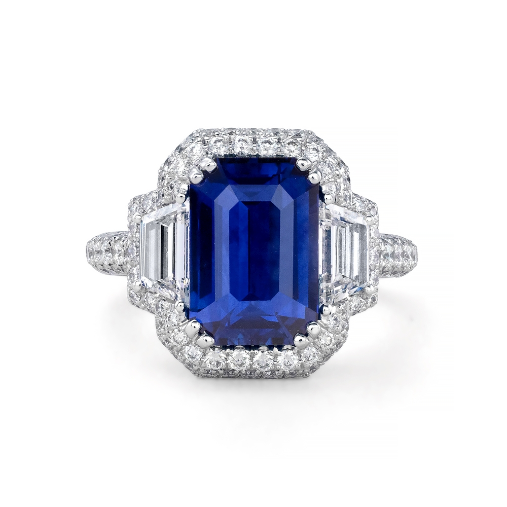 Sapphire and Diamond Halo Ring