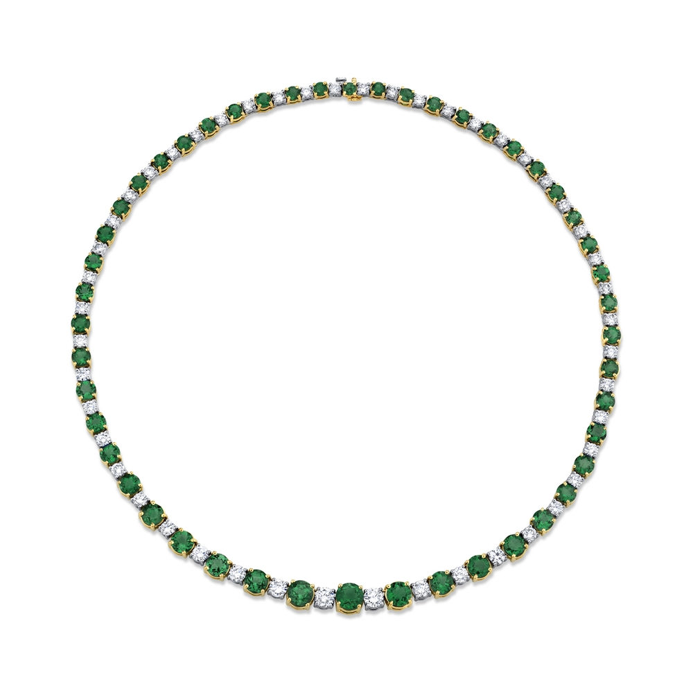 Emerald and Diamond Tennis Necklace