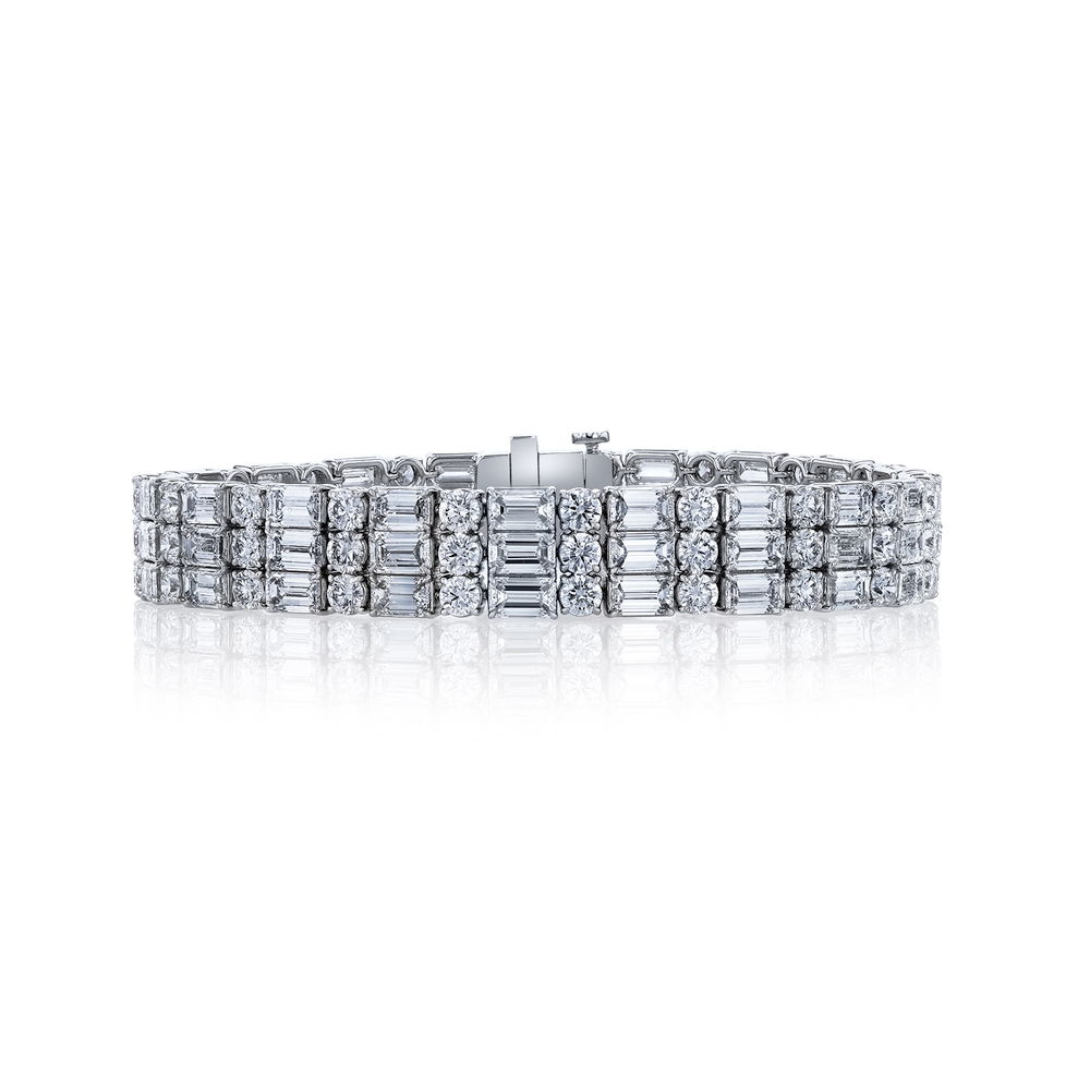 Three Row Platinum and Diamond Tennis Bracelet