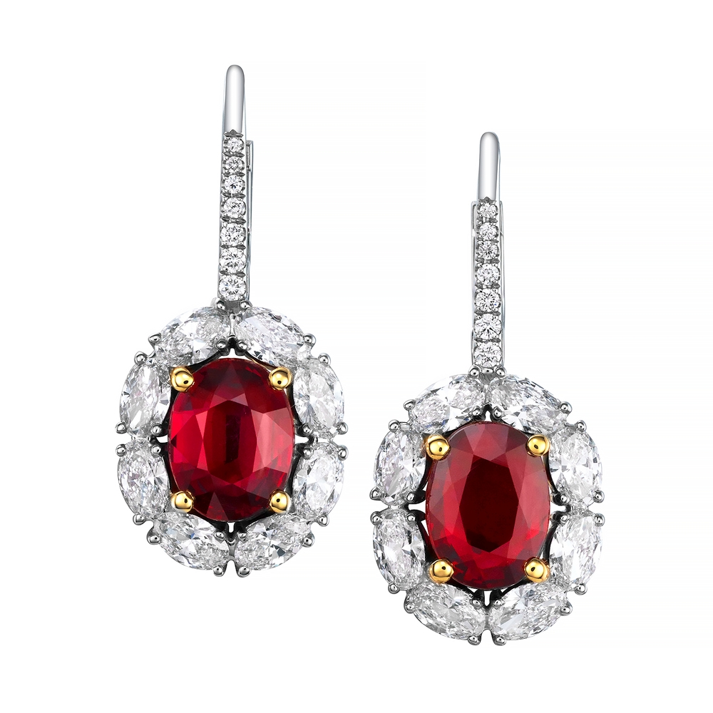 Ruby and Diamond Halo Drop Earrings